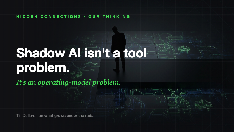 Artikelcover — Shadow AI is geen tool-probleem. Het is een Operating Model probleem.